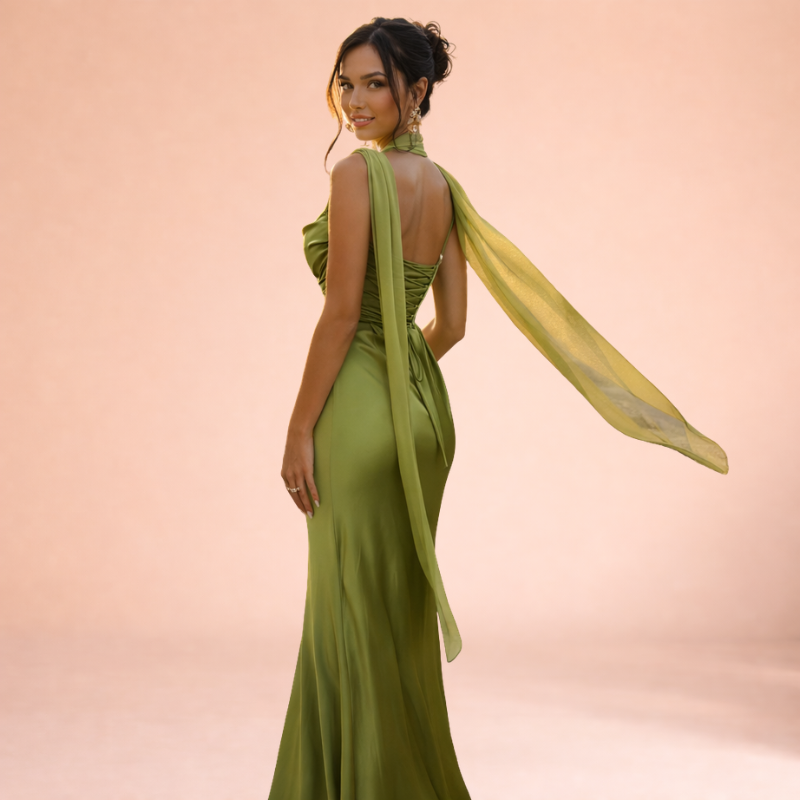 Women’s Square Neck Backless Maxi Dress – Sleek Evening Elegance
