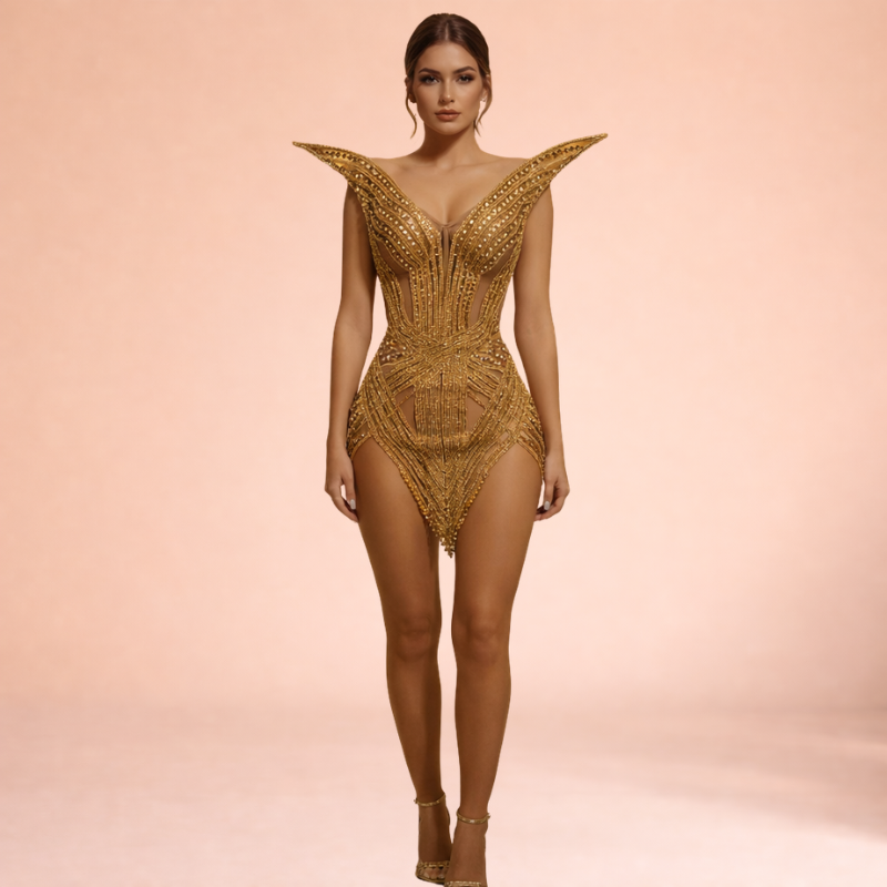 gold sheer mini dress Sheer Slim Mini Dress