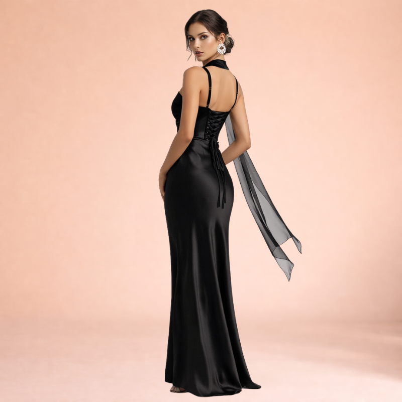 Women’s Square Neck Backless Maxi Dress – Sleek Evening Elegance