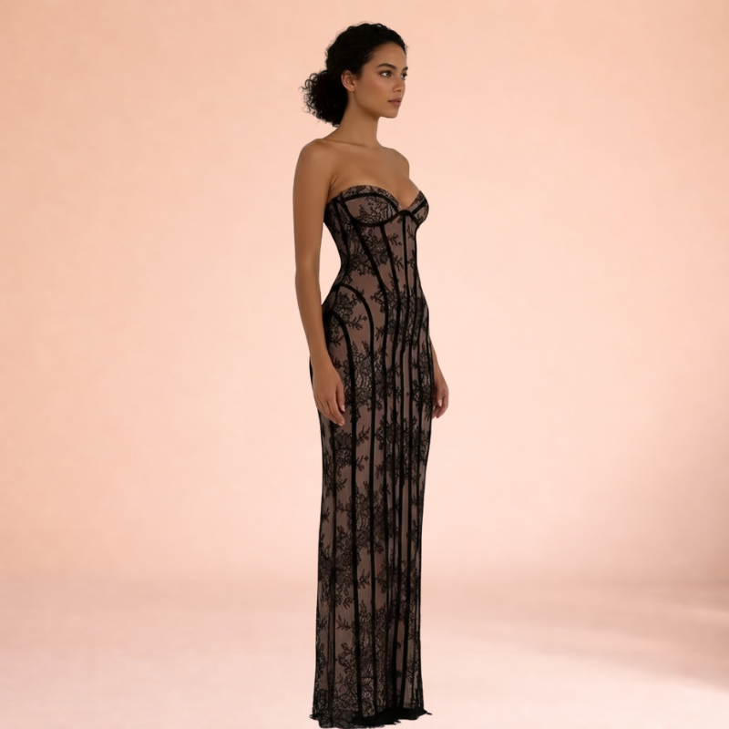 Women’s Strapless Backless Maxi Dress – Sleek Evening Silhouette