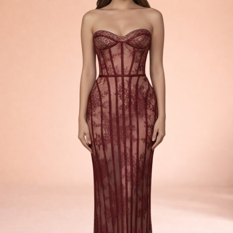 Women’s Strapless Backless Maxi Dress – Sleek Evening Silhouette