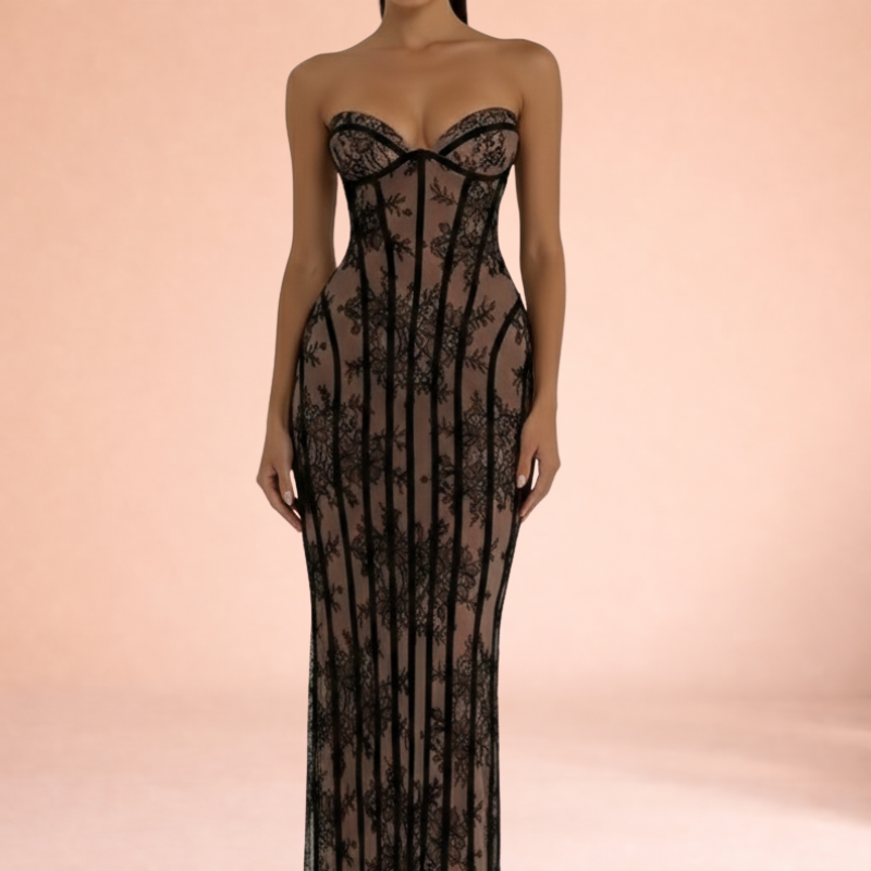 Women’s Strapless Backless Maxi Dress – Sleek Evening Silhouette