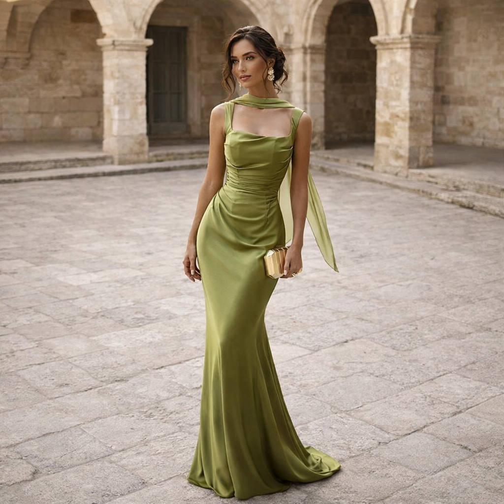 Women’s Square Neck Backless Maxi Dress – Sleek Evening Elegance