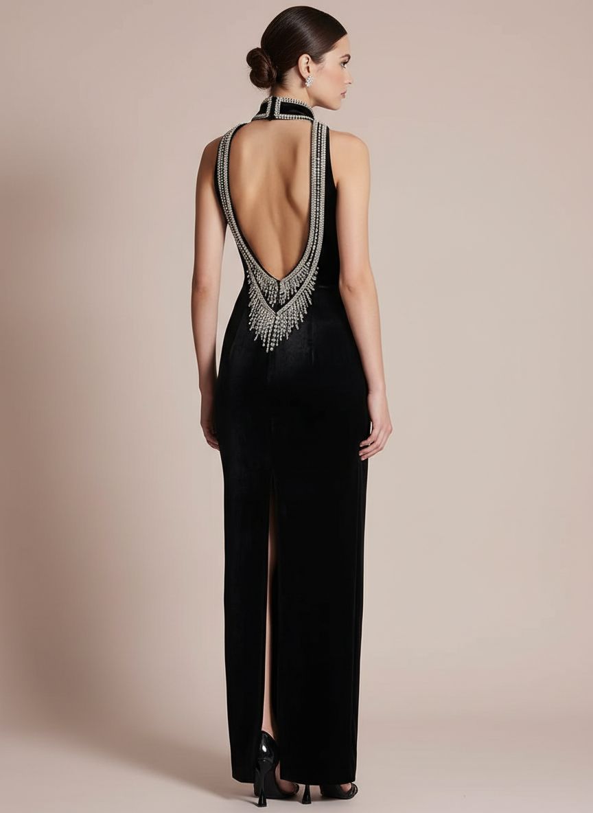 Beaded Velvet Maxi Dress