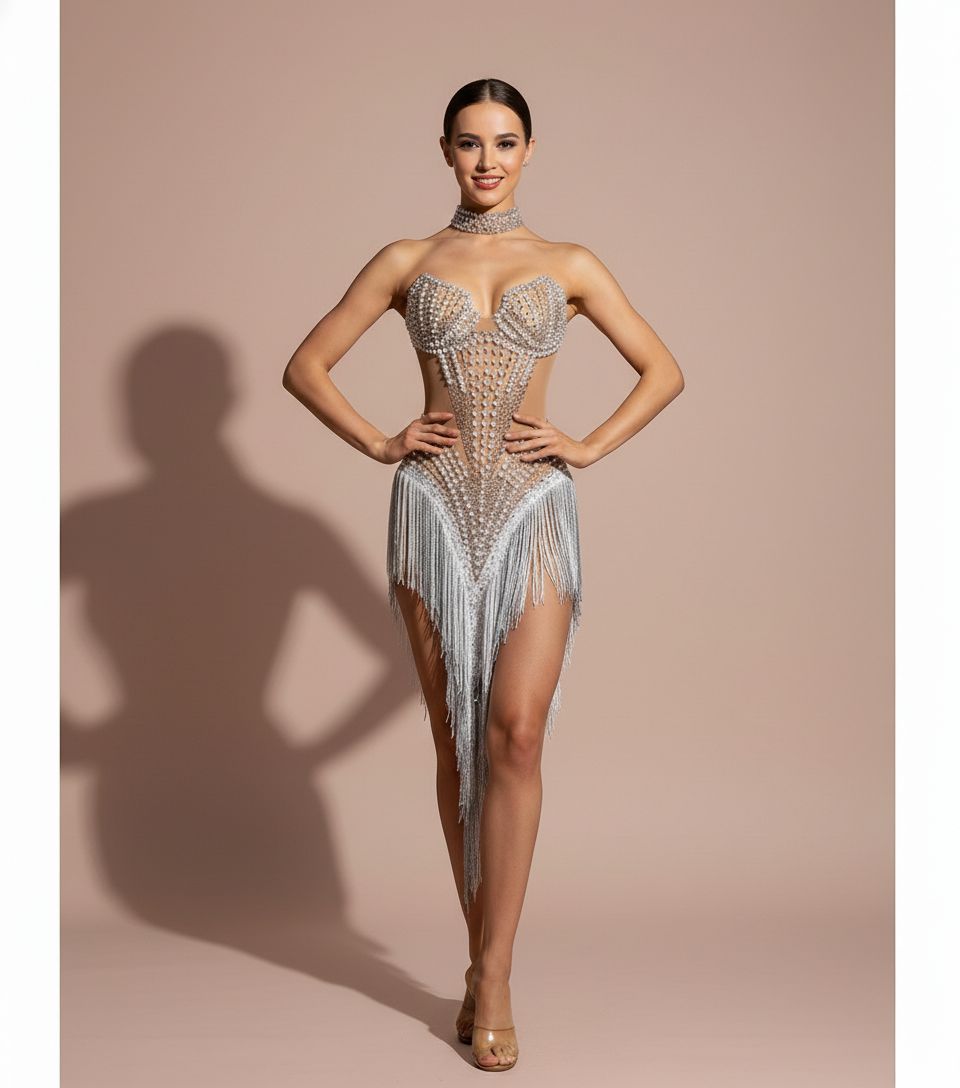 Sparkly Rhinestone Mesh Transparent Sequins Tassel Evening Birthday Party Nightclub Dance Singer Outfit