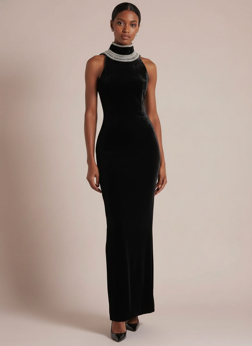 Beaded Velvet Maxi Dress