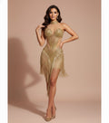Sparkly Rhinestone Mesh Transparent Sequins Tassel Evening Birthday Party Nightclub Dance Singer Outfit