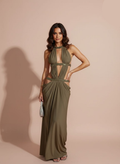 Backless Sequin Halter Maxi Dress