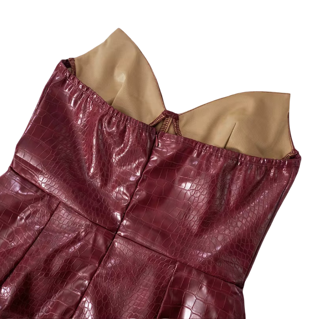 Chic Crocodile-Embossed Strapless Mini Dress for Women
