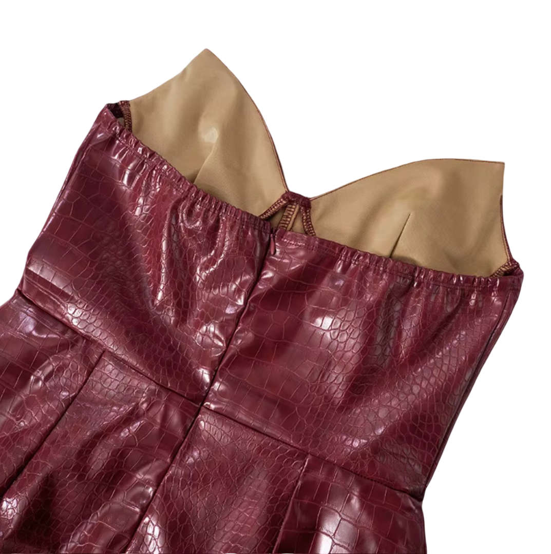 Chic Crocodile-Embossed Strapless Mini Dress for Women