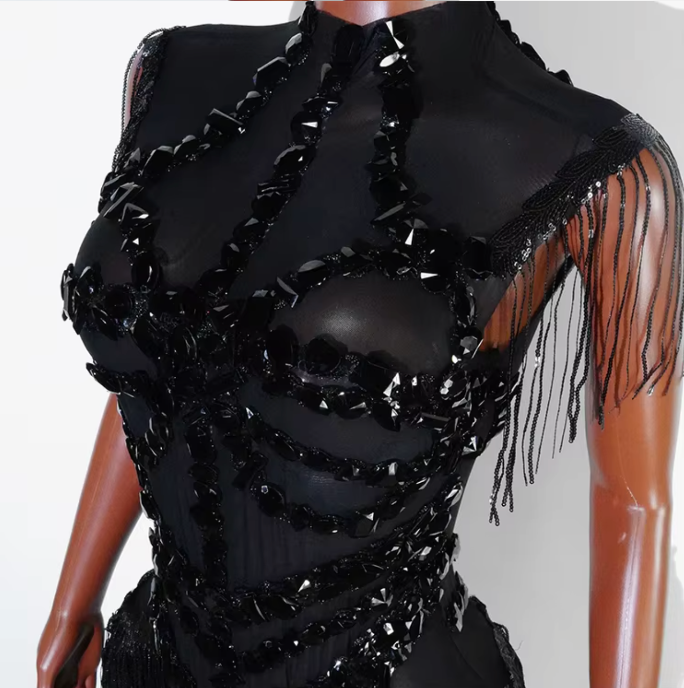 Black Sequin Fringe Bodysuit