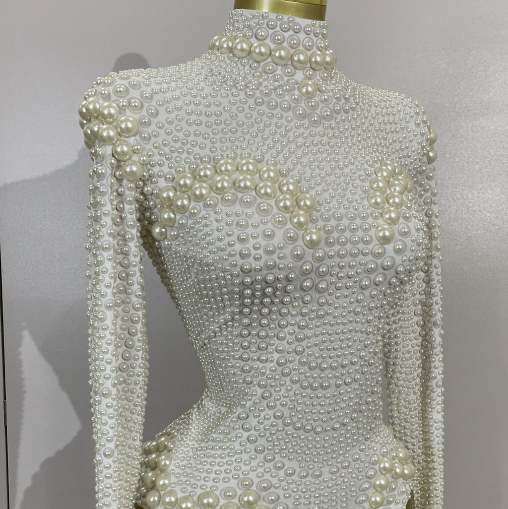 Luxury White Full Pearl Bodysuit
