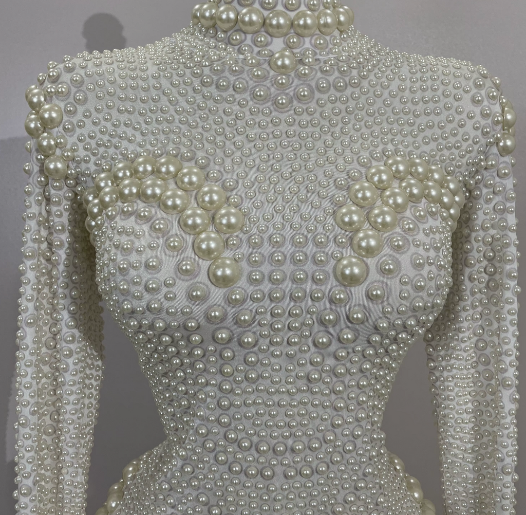 Luxury White Full Pearl Bodysuit