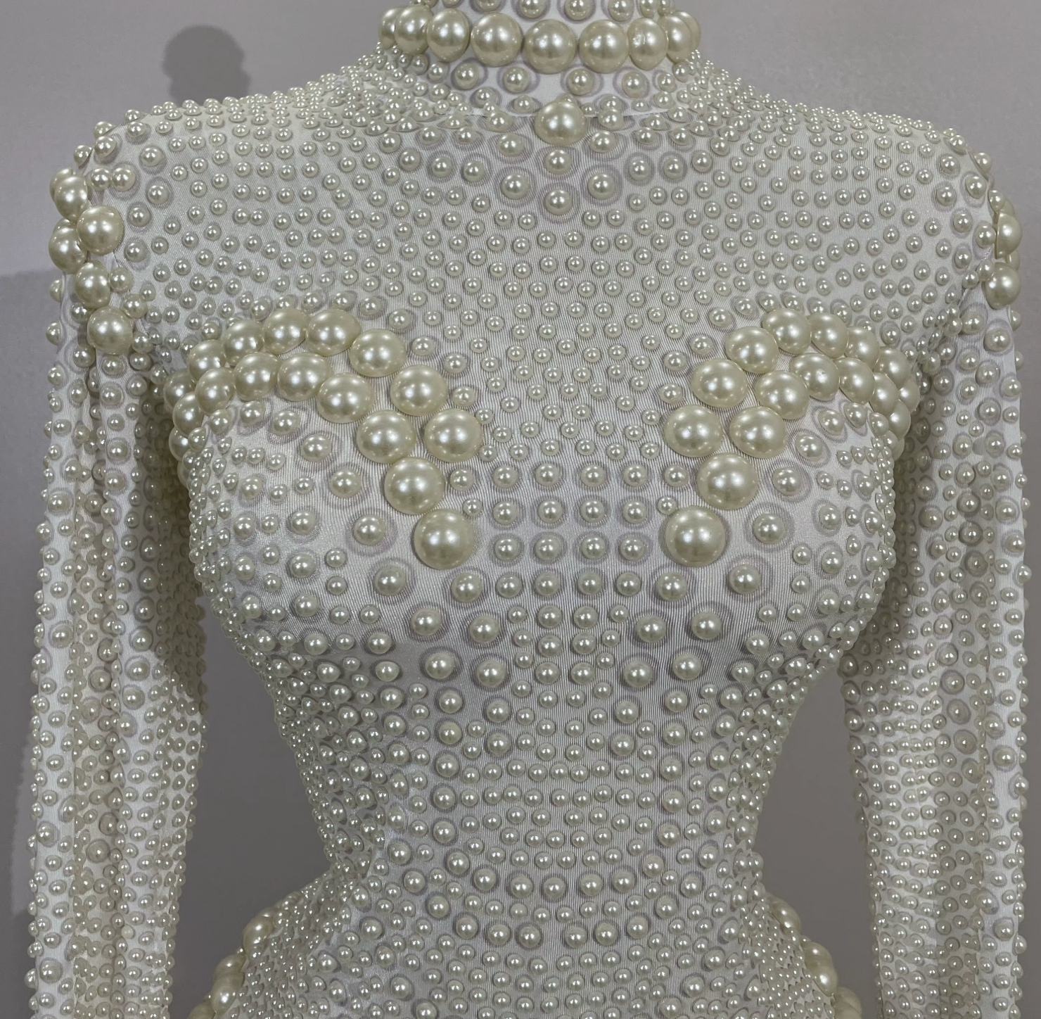 Luxury White Full Pearl Bodysuit