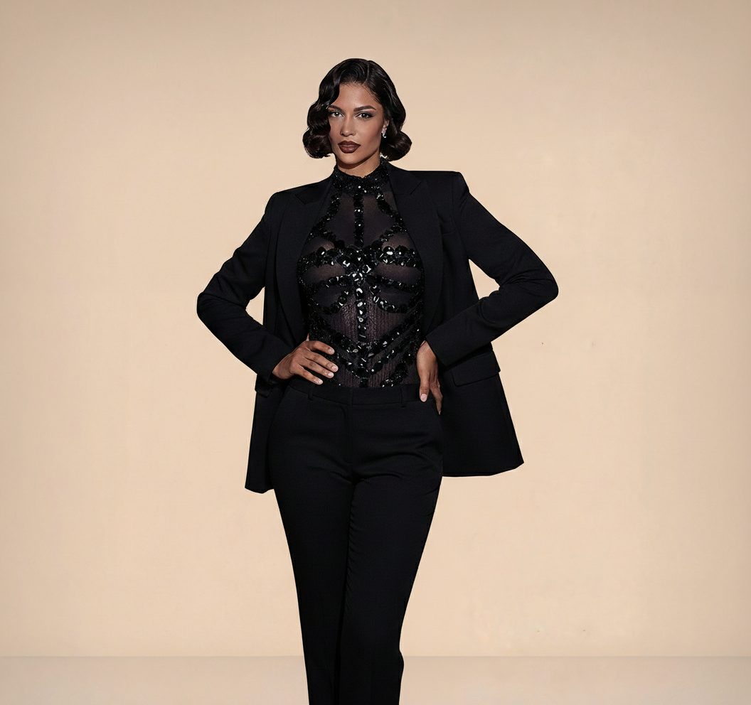 Black Sequin Fringe Bodysuit