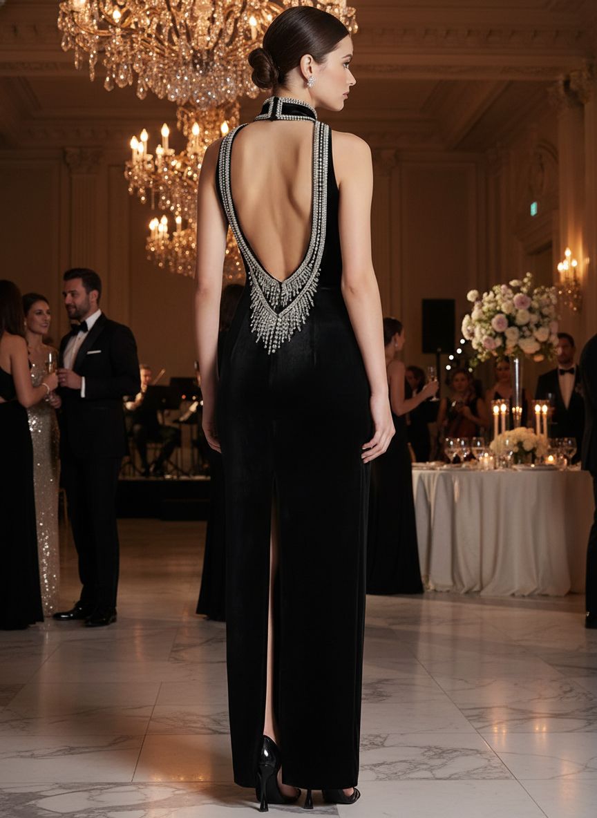 backless velvet maxi dress Waylynn Black Animal Print Burnout Velvet Detail Mesh Backless Maxi Dress M / 6-8
